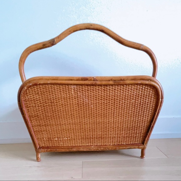 Vintage Rattan & Wicker Magazine Holder Rack 1970s - Picture 10 of 11
